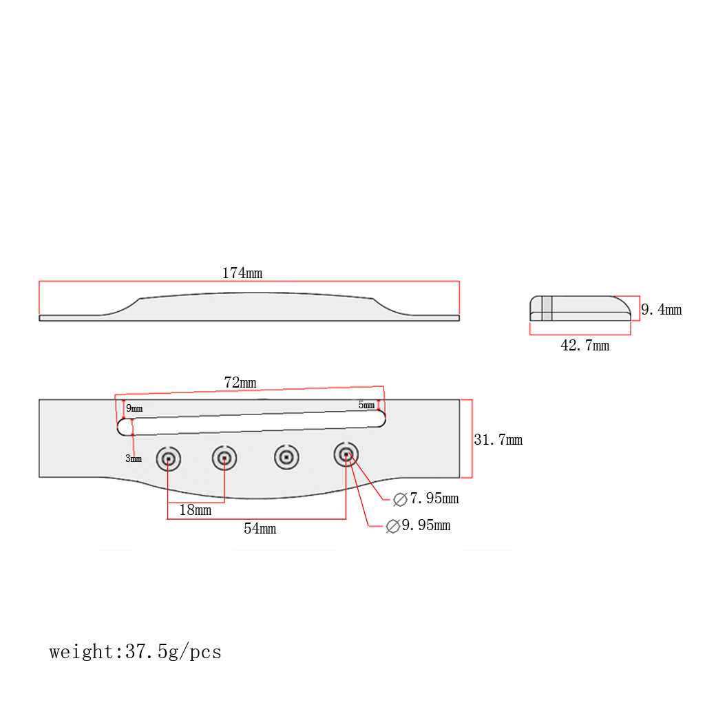 Розовое дерево 4 струнные гитары мост седло шейки 174 * 31.7 * 9.4 мм Размер