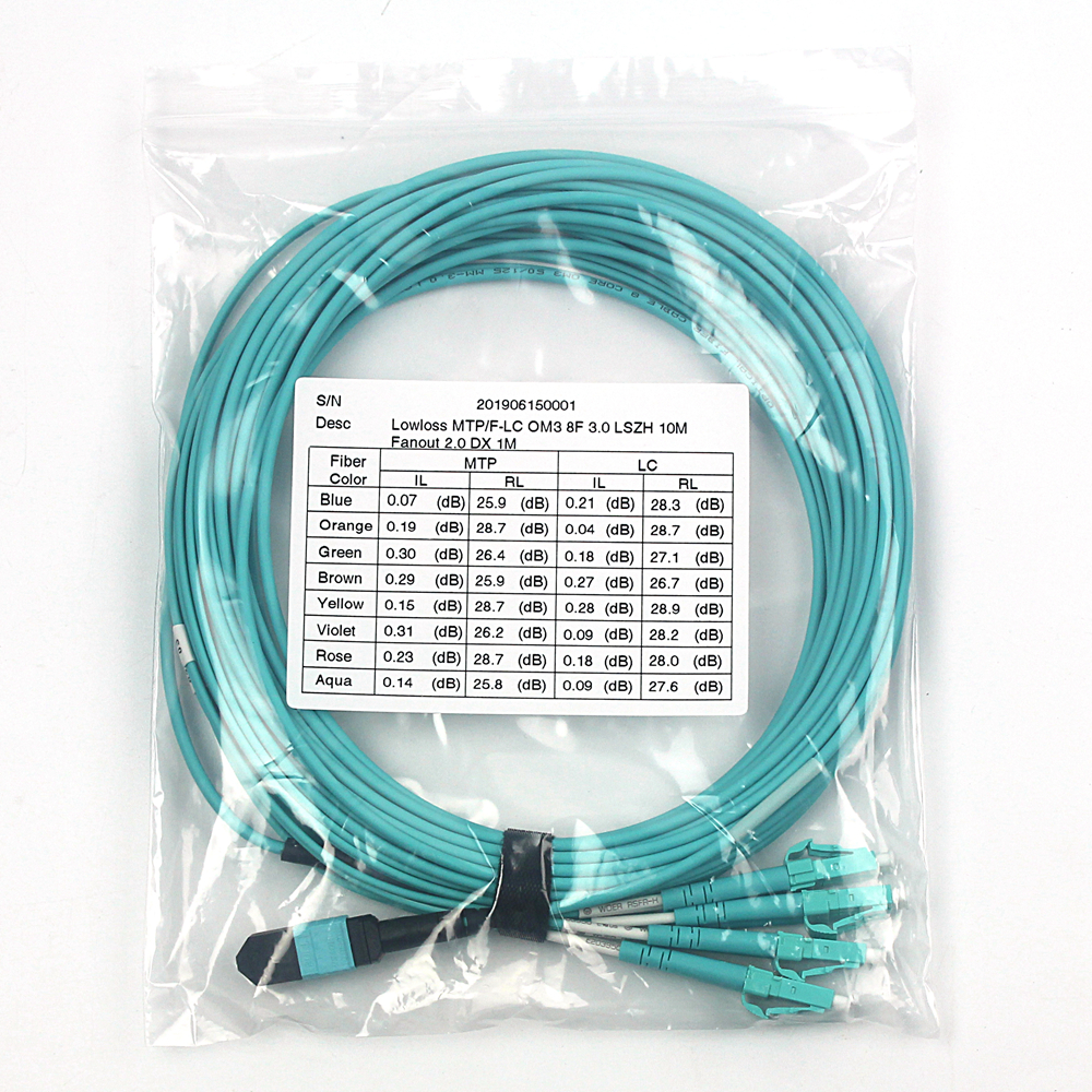 Оптическое волокно OM3 OM4 MTP MPO к кабелю 8F 12F 24F 3.0mm LSZH проламывания LC