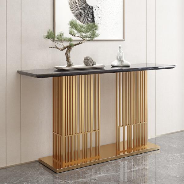 Rectangular console de aço inoxidável mesa mesa de parede com base de metal de ouro escovado hotel villa e sala de estar uso