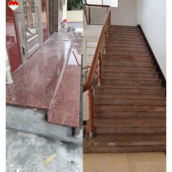 Modern Iron Baltic Red Granite Kitchen Countertop and Staircase Design in Multi Color Red