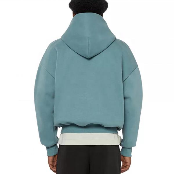 Men's Double Zipper Hoodie in Vintage Washed Style with Drop Shoulder and Cropped Design