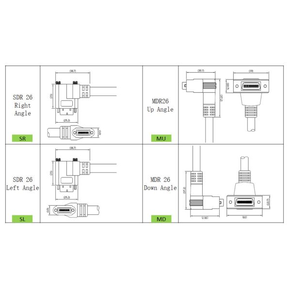 Mini PoCL Cable AIA standard SDR Right Angled to MDR CCD Camera Cable