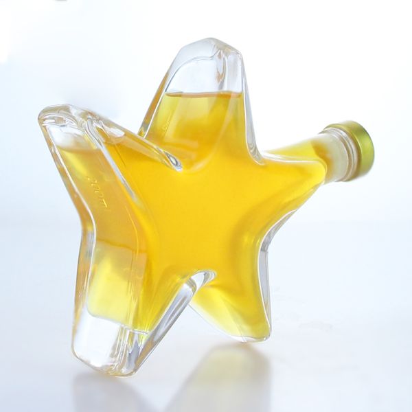 Whiskey Gin Rum Vodka Glass Liquor Bottle Star Shape with Cork Top and Glass Base