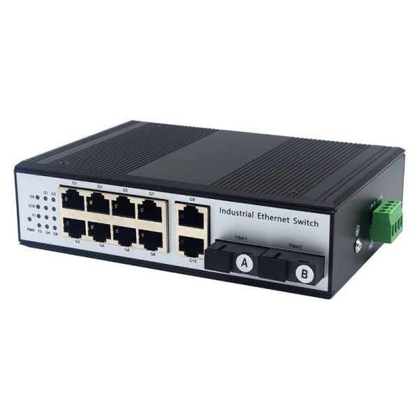 Industrial Gigabit Fiber Ethernet Switch 2 SC Fiber 10 RJ45 Ethernet Ports