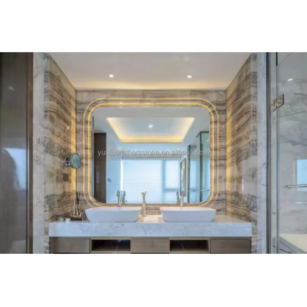 Hotel Bathroom Wall Panel and Vanity Basin with Sink Made of Natural Stone Onyx Marble