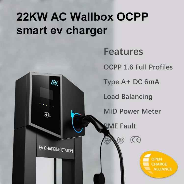 Заряжатель 22kw коробки EV стены типа 2 Ocpp1.6J 3phase со штендером