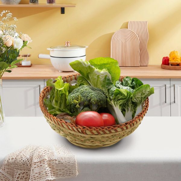 Natural Bamboo Bread Baskets, 3 Pack Hand Woven Round Fruit Baskets For Serving, Handmade Picnic Basket, Wicker Decoration Storage For Living Room Kitchen Restaurant