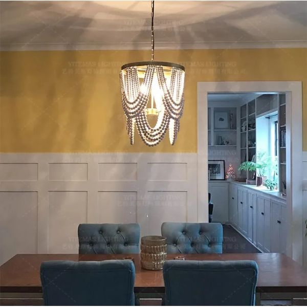 Gold Chandelier Wooden Beaded Lighting Fixture Fringe Hanging Light Silas Chandelier (WH-AP-652)