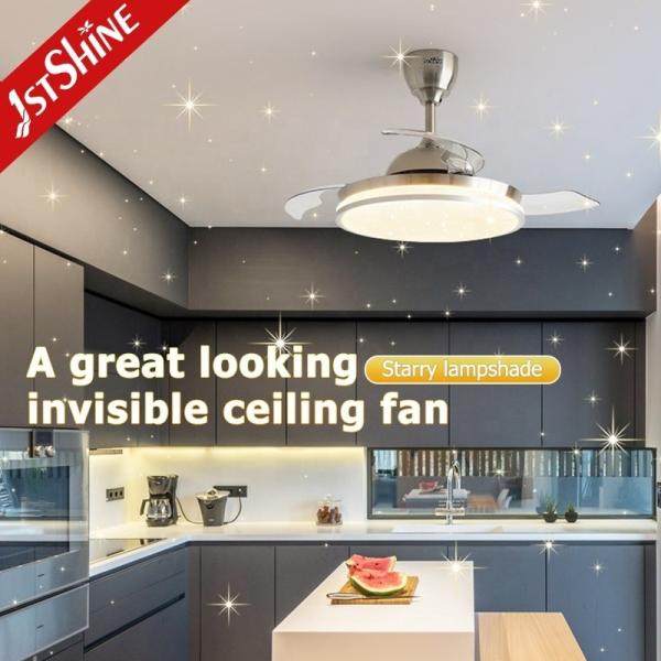 Ventilador de teto LED decorativo estrelado com lâminas ocultas retráteis e ar condicionado