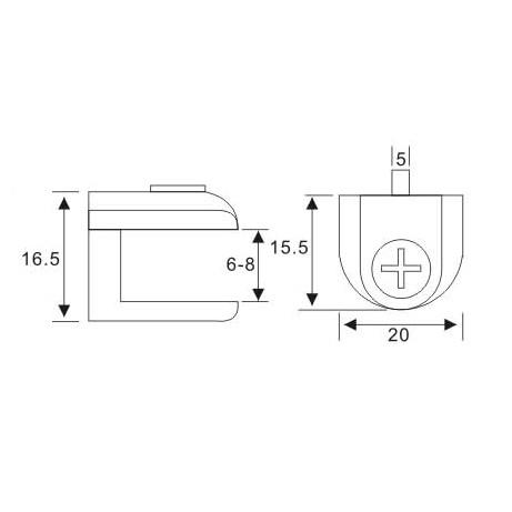 Fixed Glass Holder YS-034-1, Zinc Alloy,  for glass 8mm, finishing chrome or Satin