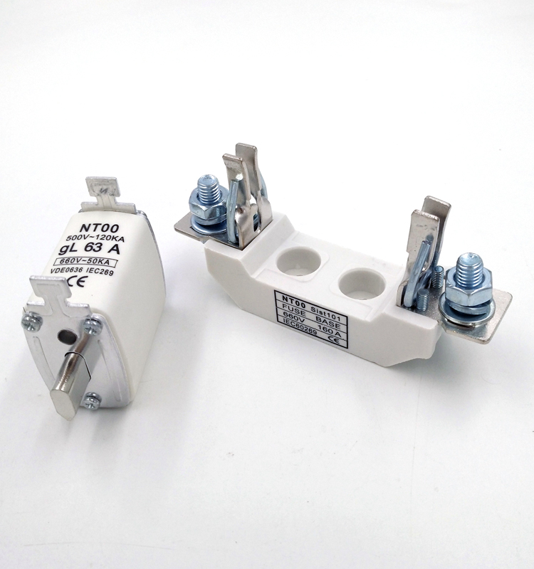 HRC Ceramic NH or NT Type Blade Fuse Block Links with 500V 120KA gG 63A NT00 NH00 Hrc Fuse Link