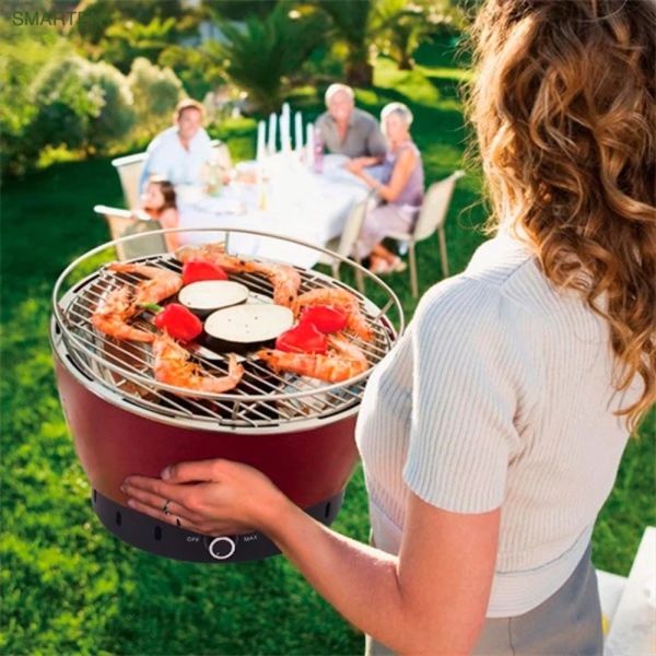 35X24.5CM Portable Outdoor Red Metal Steel Charcoal BBQ Grill With Adjustable Ventilation