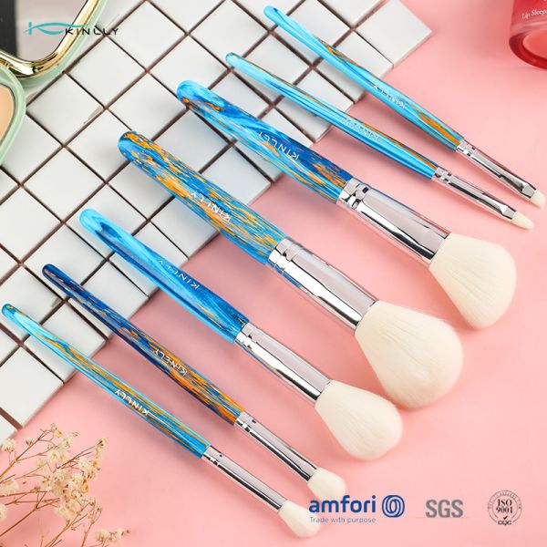 Голубое деревянное BSCI ISO9001 набор щетки макияжа 7 частей