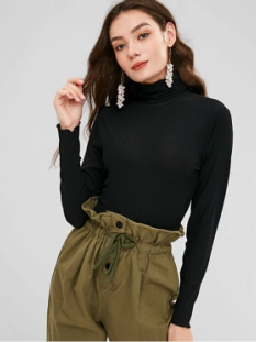 Blank Open Back Long Sleeve Ribbed Turtleneck Crop Top