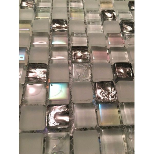 White Iridescent Crackle Bathroom Backsplash Tile Mosaic Glass Wall