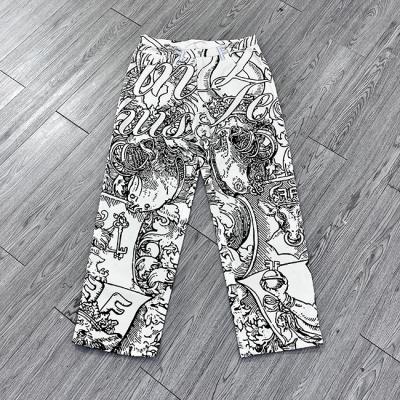 Customized Size Men's High End Digital Print Joggers Button Fly Sweatpants Straight Leg Baggy Pants For Streetwear
