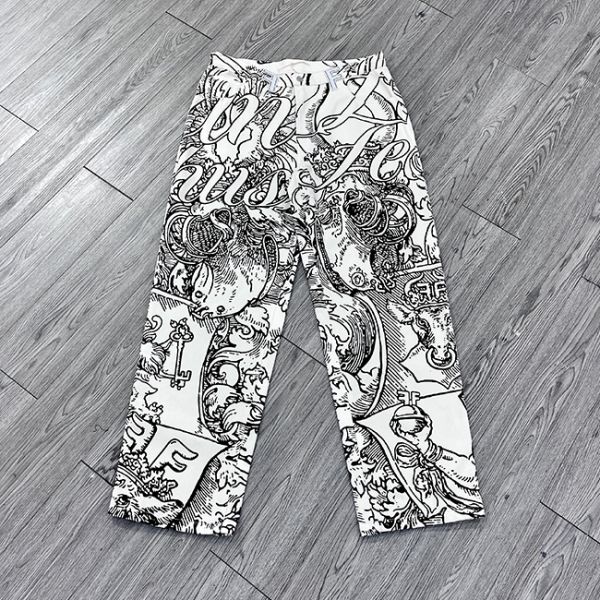 Pantalones deportivos holgados con estampado digital de alta gama para hombre de talla personalizada, con bragueta con botones, pantalones de chándal de pierna recta y holgados para streetwear
