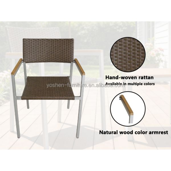 Yoshen Modern Outdoor Dining Armchair Stackable Aluminum  Wicker Armrest Chair Fro Bistro & Cafe