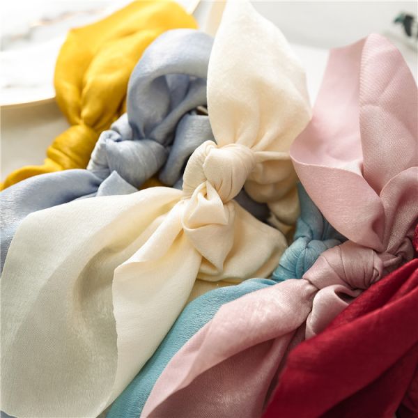 Rabbit Ear Scrunchie Hair Tie Headband Elastic Ribbon Hair Loop Solid Color