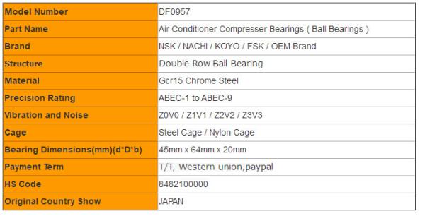 Clutch Release Bearing Double Row Air Conditioner Bearings DF0957 For Bus