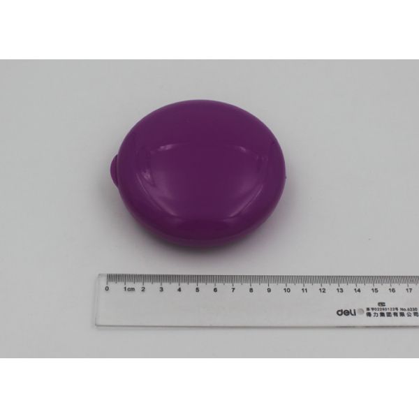 Purple Double Cap Round Pill Box With Seven Compartments / Travel Pill Holder