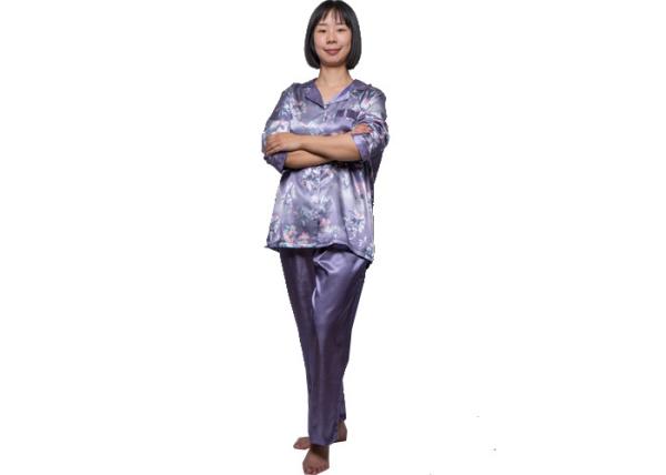 Print Satin Inside Brushed Ladies Satin Pyjamas , Warmest Women's Winter Pajamas