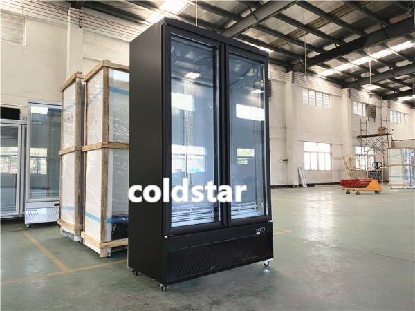 Supermarket Upright Double Door Drink Bottle Refrigerator Cooler Beverage Showcase