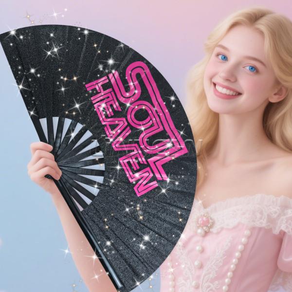 13 Inch Large Handheld Foldable Dance Fans Customizable Sublimation on Bamboo with Loud Popping Sound for Line Dancing