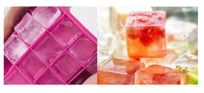 Silicone Ice Cube Tray 15*12.3*2.3cm for Freezer Easy Release Square Shaped Ice Mould