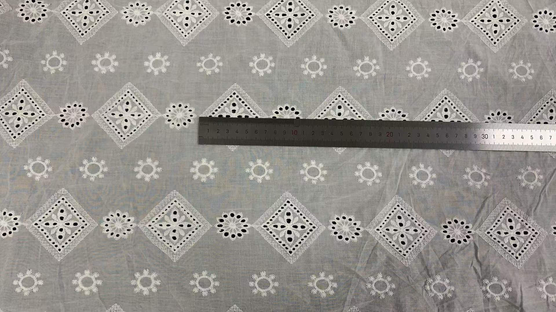 Vintage Diamond Sunflower Eyelet Cutwork Cotton Fabric, Breathable Hollow Embroidery Fabric for Blouse Skirt