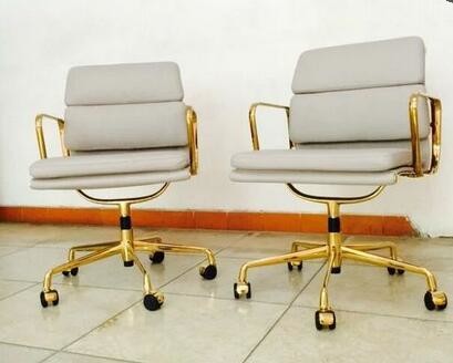Commercial Furniture White And Gold Office Chair , Soft Pad Leather Executive