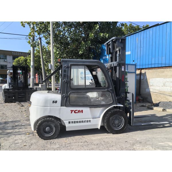 Usado Japón Original TCM 50 5Tons 3Meter Diésel carretilla elevadora con aire acondicionado de cabina de conducción
