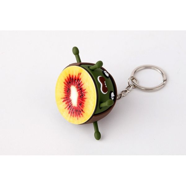 Custom Promotional Soft PVC Rubber Kiwi Fruit Miniature Key Chain Ring Attached To Metal Key Chain And Ring