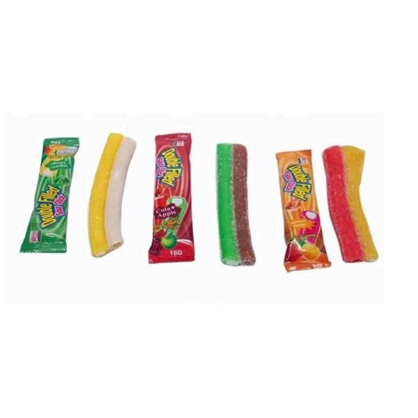 Fruit Flavored Chewy Gummy Candy Sour Sweet Powder Fruit Jam Center Filled