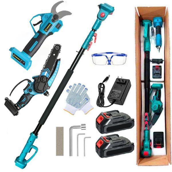 21v Electric Pole Pruning Shears & Telescopic Pruning Saw Set Cordless High Reach Tree Branch Cutter for Garden Orchard