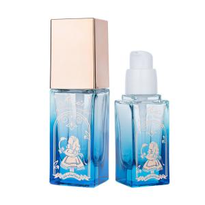 Bouteille de fondation en verre semi-transparent de 30 ml avec un design bleu et