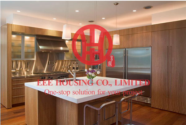 Customized Modern Laminated Wood Grain Color Kitchen Cabinet with Excellent Design and Quality