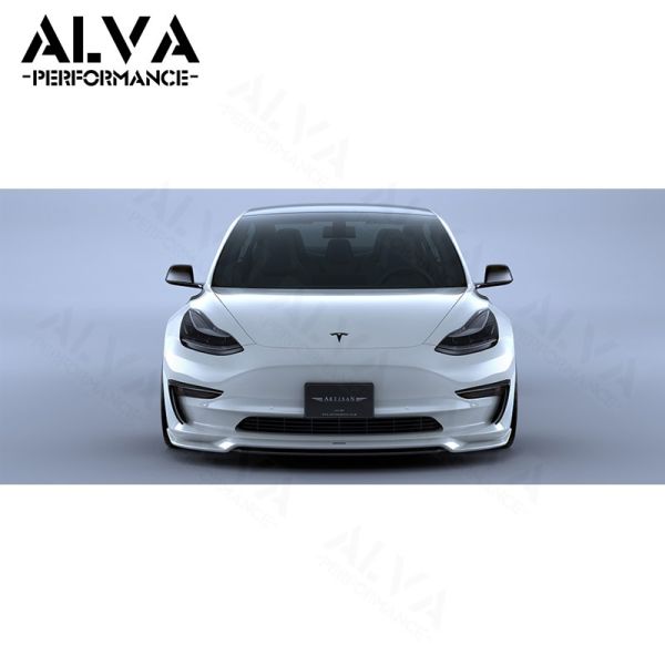 2019 Plus Fit Dry Carbon Fiber Front Lip Splitter Tesla Model 3 Aero Body Kit OEM Fit Twill Glossy No Drilling Required