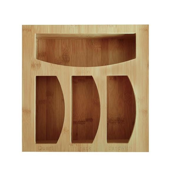 Organizador de armazenamento de sacos de ziplock de bambu personalizado com medidas de 30x30x7.6cm