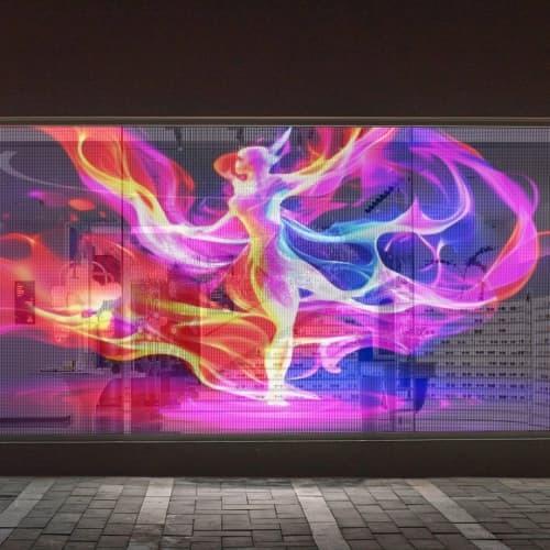 Pantalla flexible transparente LED a todo color para tiendas minoristas interiores, aeropuertos, metros y centros comerciales