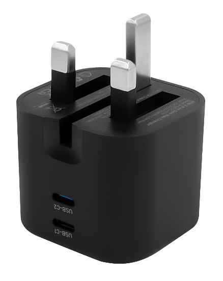 Cargador USB-C dual plegable de 45W, enchufe del Reino Unido, adaptador de carga rápida tipo C de 2 puertos