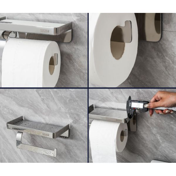 Adhesive Stainless Steel Toilet Paper Dispenser With Shelf Polished Chrome Color