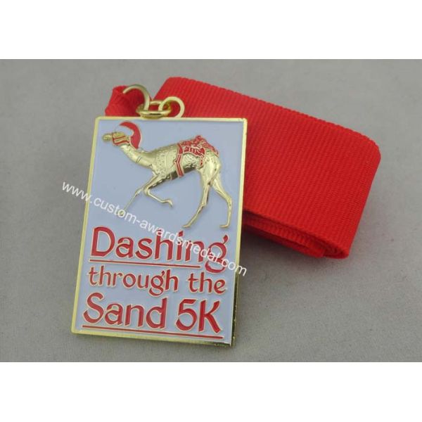 Dashing Sand 5K Enamel Medal With Gold Plating And Ribbon For Sport Meeting