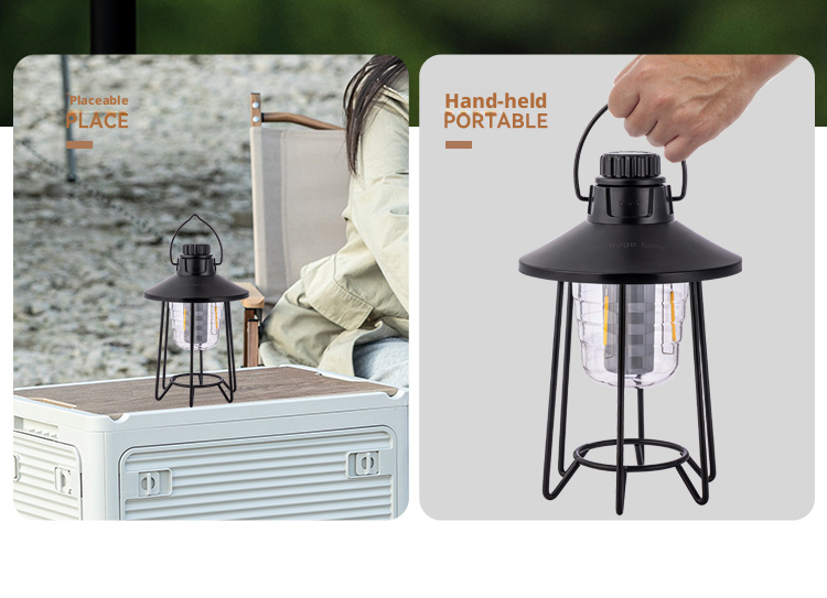 Retro Design Outdoor Camping Lantern Usb Rechargeable Camping Light With Hook