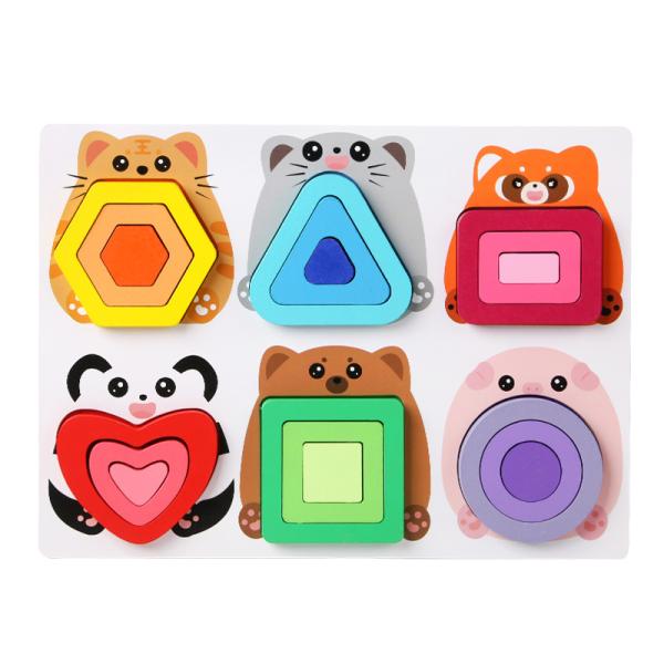 Wholesale Wooden Animal Puzzles Children Shape Cognitive Toy Colorful Wooden Shape Matchin Toy