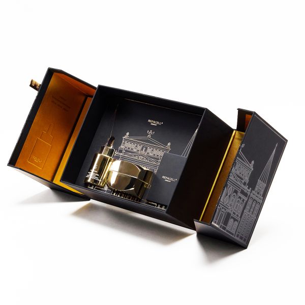 Black Double Door Skincare Packaging Boxes For Face Cream Or Essence Liquid