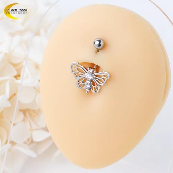 14G butterfly belly ring jewelry Custom SS Body Piercing Jewelry 14K Gold Plated