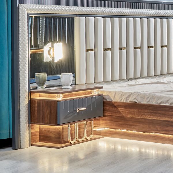 High Quality Modern Wooden King Size Double Bed Set Leather Headboard Wood Luxury Home Furniture Bedroom Sets