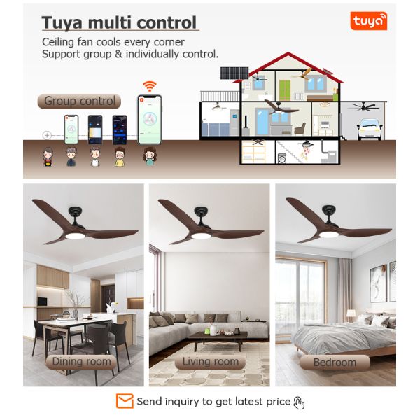 Ventilador de teto LED com 3 cores LED Luz escura de madeira grãos ABS lâminas controle remoto inteligente