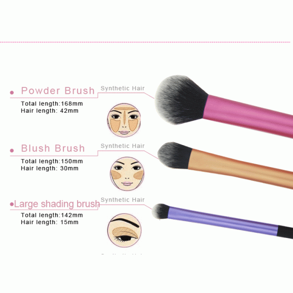 Black Rubber Handle Travel Size Makeup Brushes 108g Three Pieces